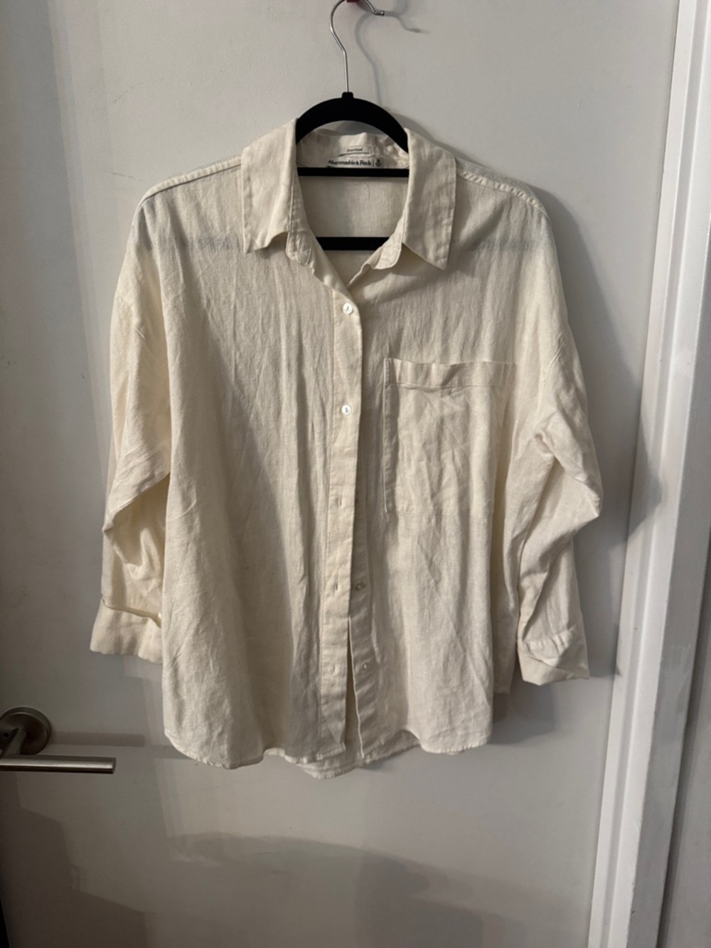 Abercrombie & Fitch Oversized Linen Blend Button Front Shirt - Picture 2 of 6